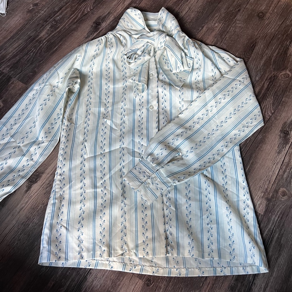 Vintage Striped Blouse with Bow